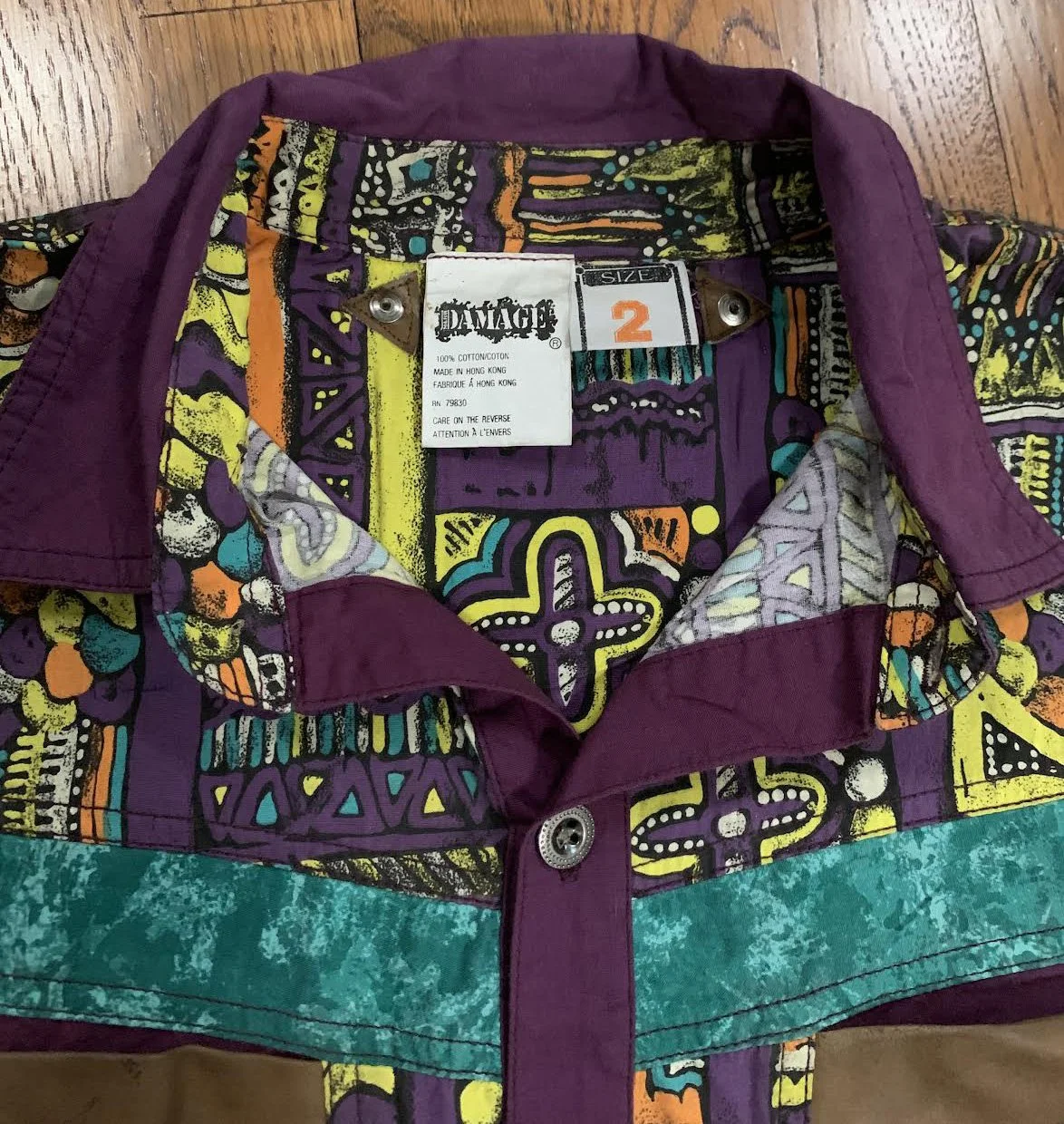 Vintage Major Damage Colorful Button Down Shirt (Size 2, XL) — RootsBK